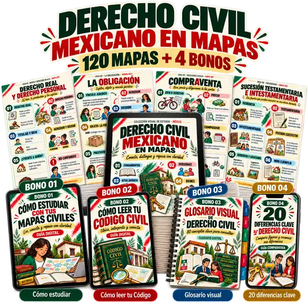 Derecho Civil Mexicano en Mapas: colección de 120 mapas con sus 4 bonos incluidos